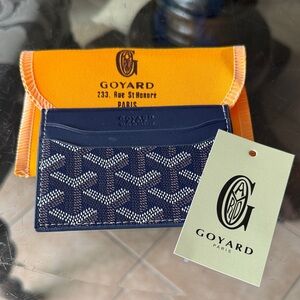 Goyard Navy and White Chevron Card Holder with orange cash pouch